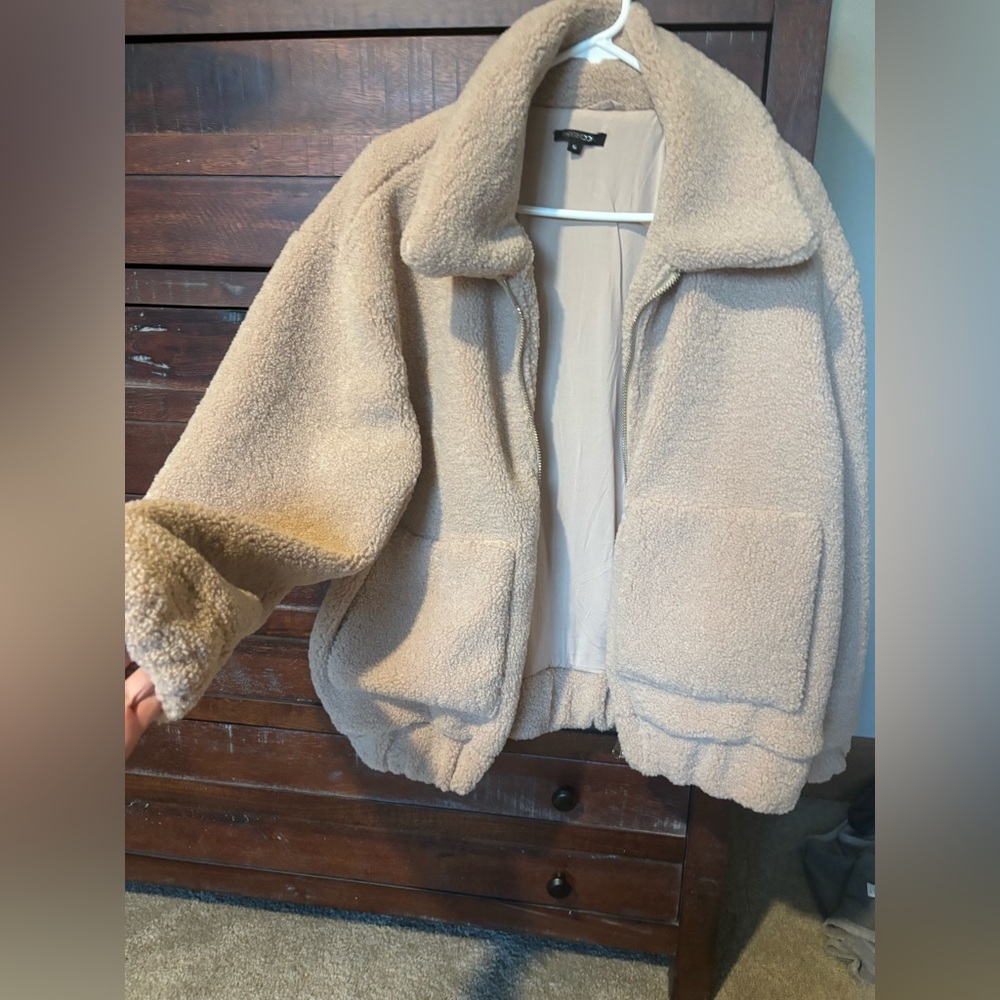 Paper Moon Teddy Bear Jacket - Oatmeal Tan - Size Medium